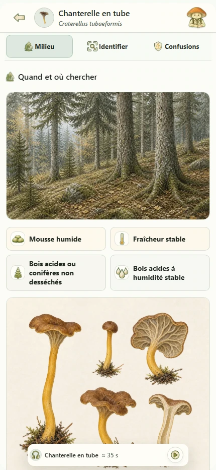 Guide de terrain MycoRadar de la Chanterelle en tube